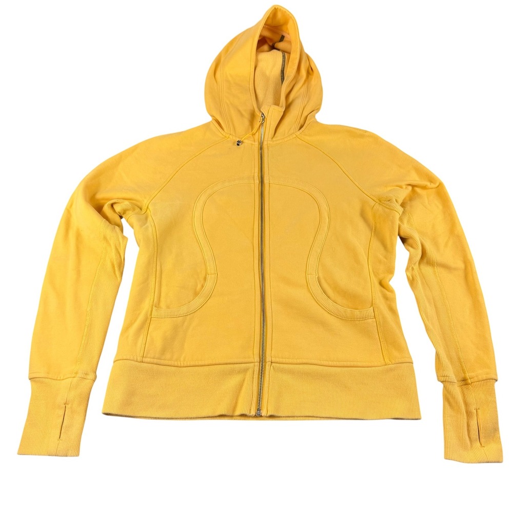 Lululemon Scuba Full Zip Hoodie Yellow Sz 12 Thumbholes Fleece Jacket Athleisure
